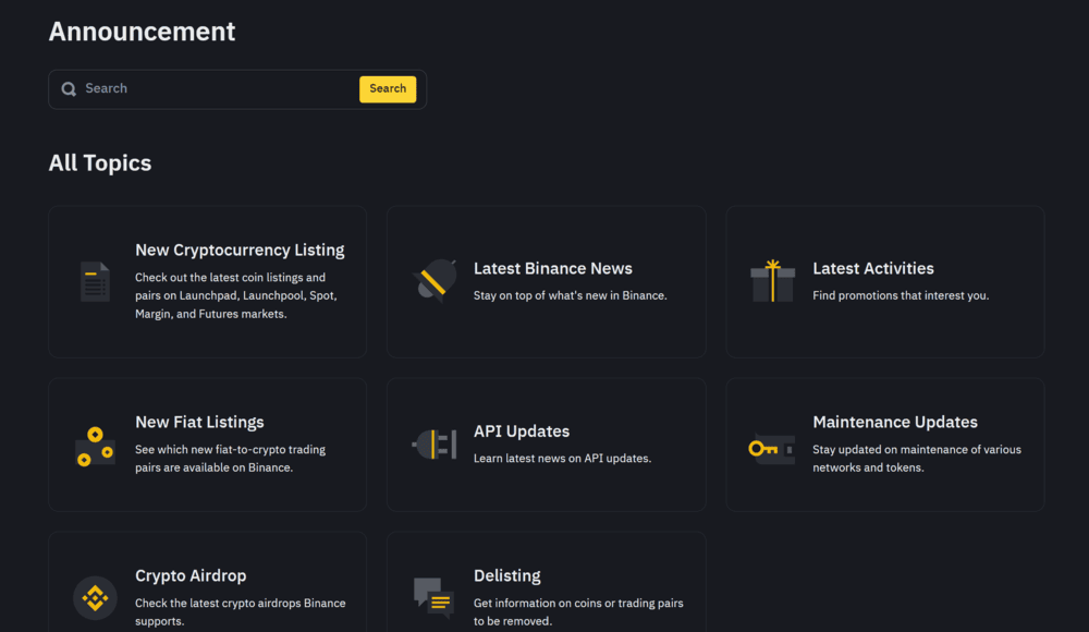 Binance Announcements