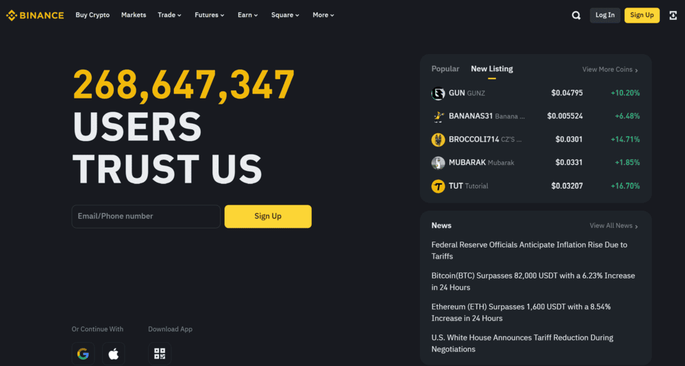 Binance Homepage New Listings