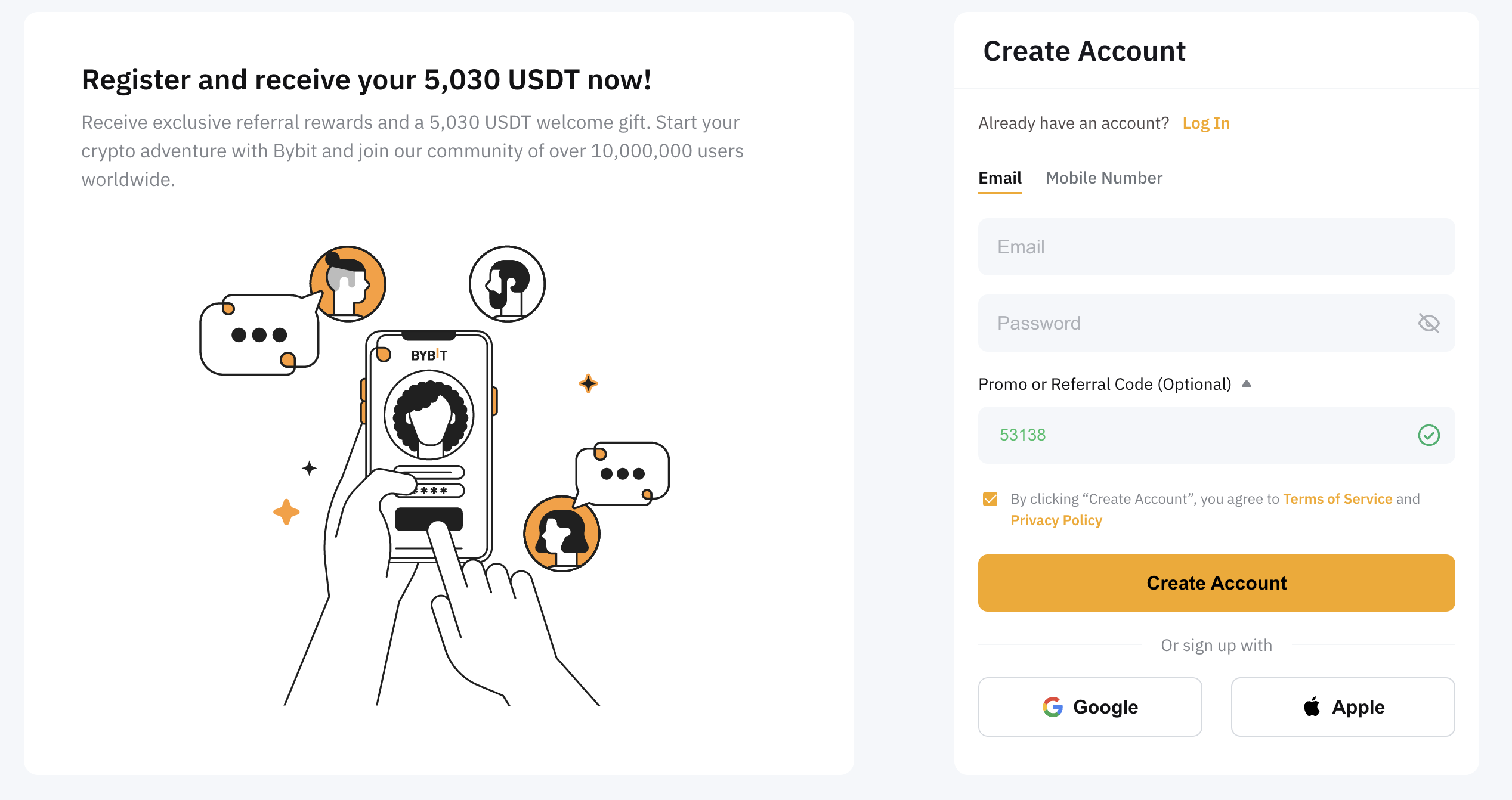 Create an account on Bybit