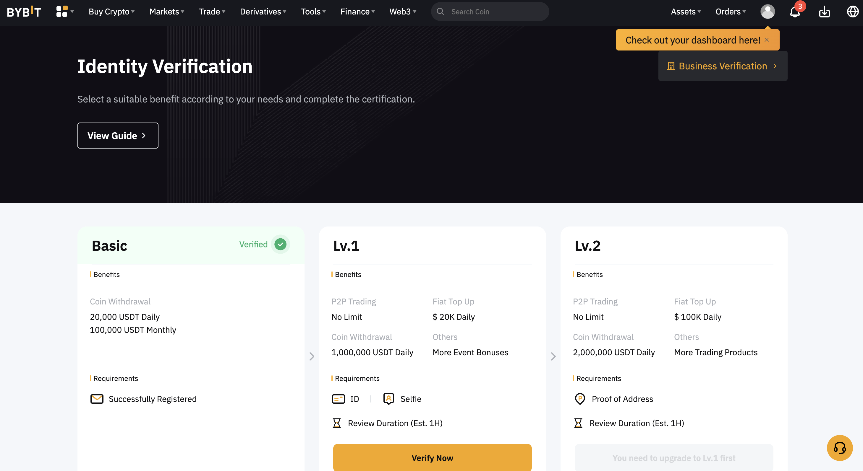 Verify your account on Bybit