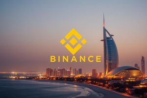โลโก้ Binance พร้อมภาพ Abu Dhabi และแนวคิด AI
